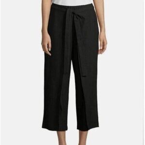 Eileen Fisher black washable stretch crepe tie-front crop pants size M